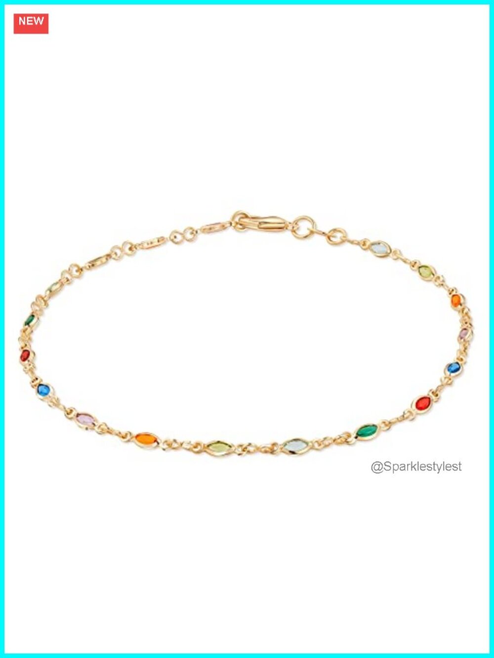 18K Gold Plated Baguette Crystal Anklet 10 Inch Women's Beach Jewelry